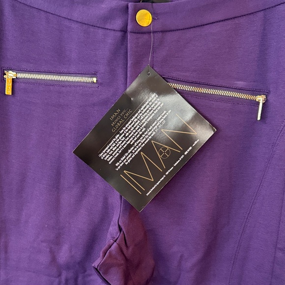 IMAN Purple Skinny Pants with Gold Accents NWT 12 - Picture 2 of 10